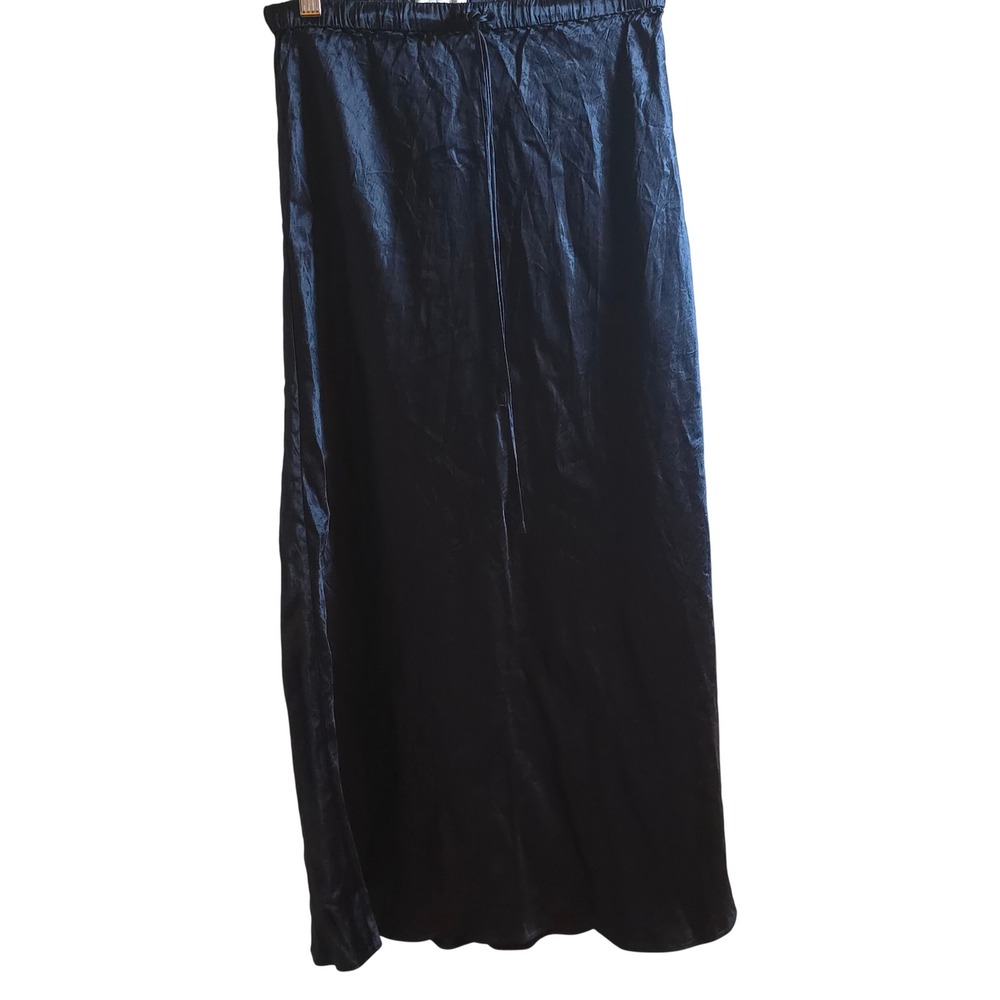 Aritzia Babaton Navy Satin Slip Midi Skirt Elastic Waist Bias Cut 100% Acetate S